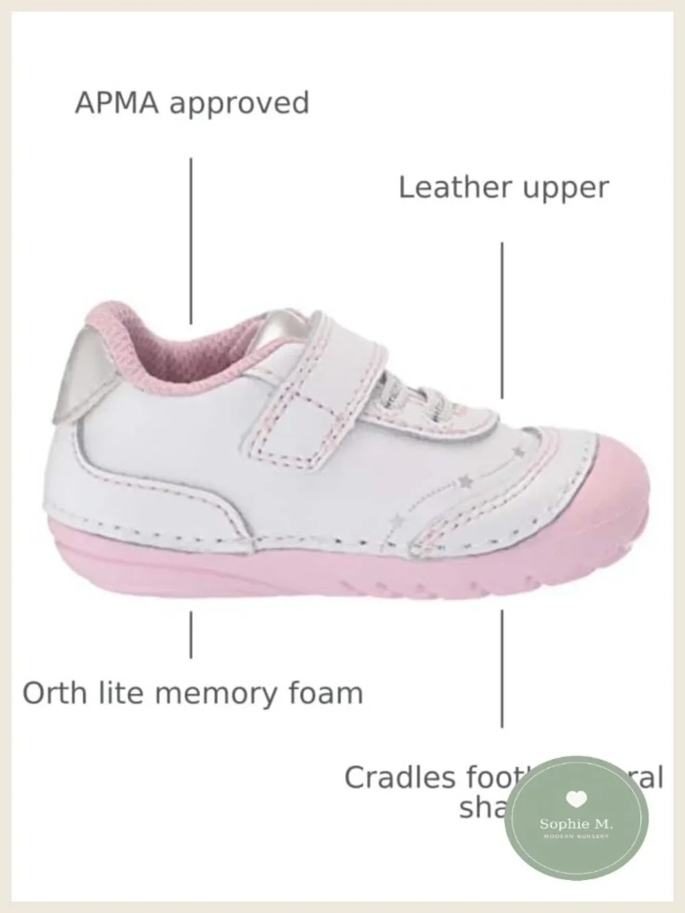Toddler Girls Leather Sneakers Hook & Loop Closure APMA Approved